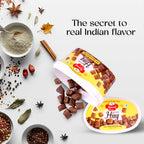 Premium Hing Cubes – Strong Aroma & Authentic Indian Flavor spice container with spices and text on a white background
